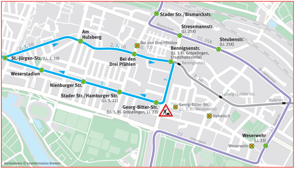Grafische Darstellung der Umleitungen