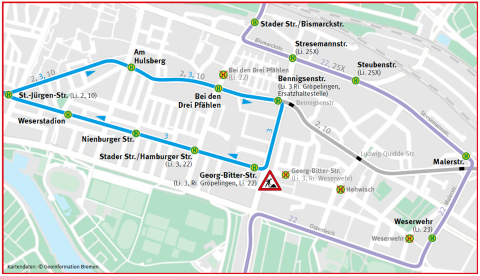 Grafische Darstellung der Umleitungen