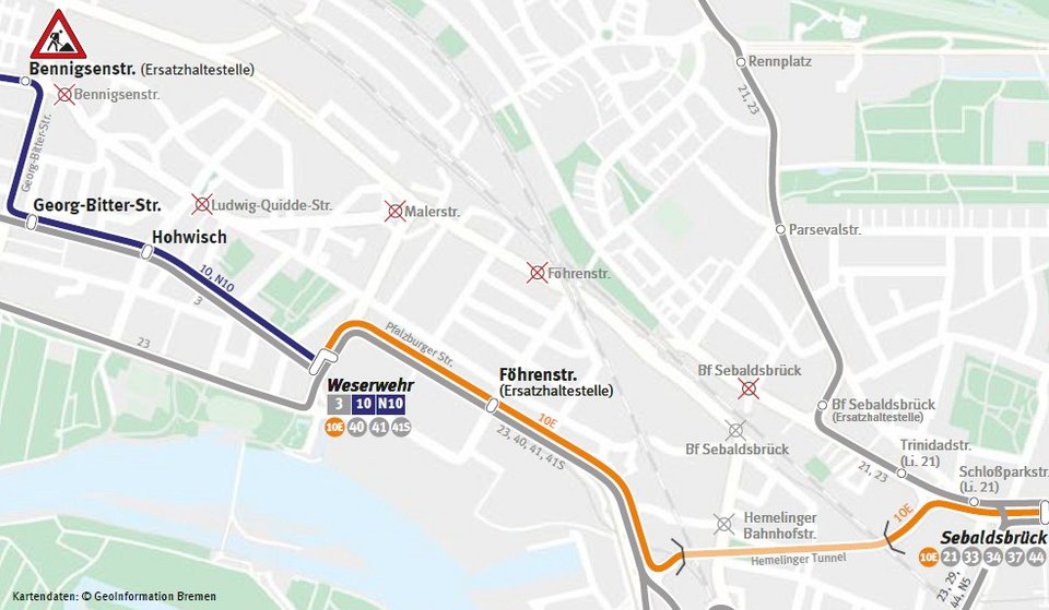 Ersatzverkehr Linie 10E