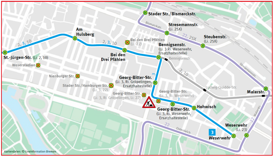 Grafische Darstellung der Umleitungen
