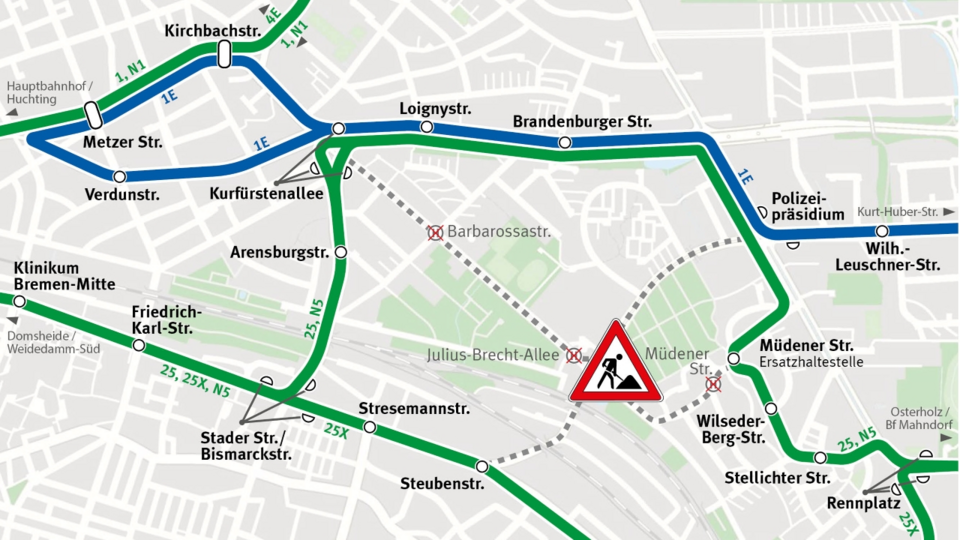 Grafische Darstellung der Umleitungen
