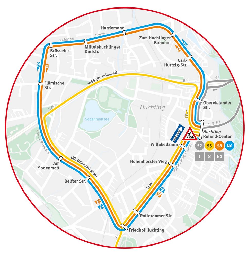 Grafische Darstellung der Linien in Huchting ab 7. April 2026