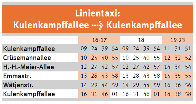 Fahrplan Linientaxi